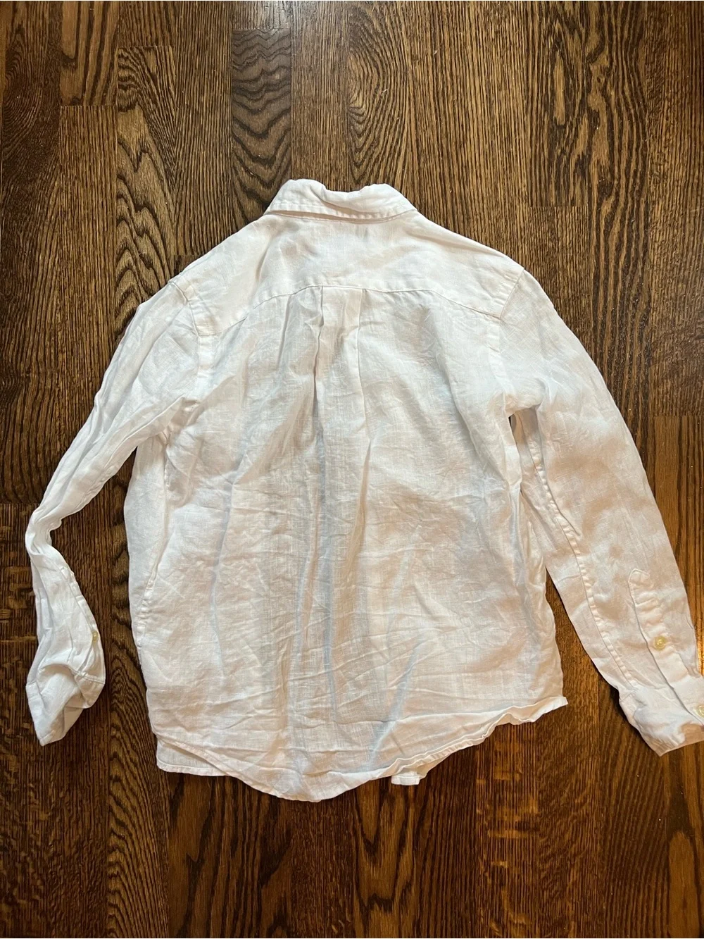 Ralph Lauren Boys' White Linen Button-Down Shirt with Blue Pony